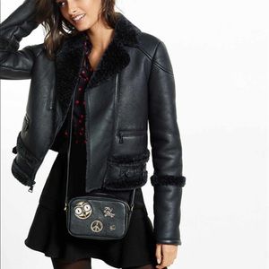 NWT Express Black Faux-Shearling Moto Jacket